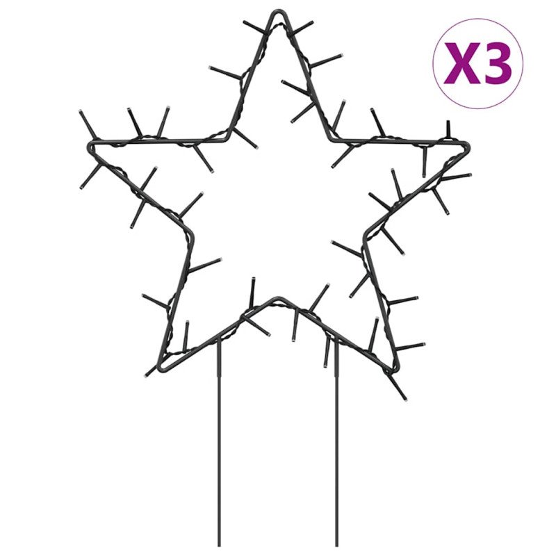 vidaXL Vianočná svetelná dekorácia s hrotmi 3 ks hviezda 50 LED 29 cm