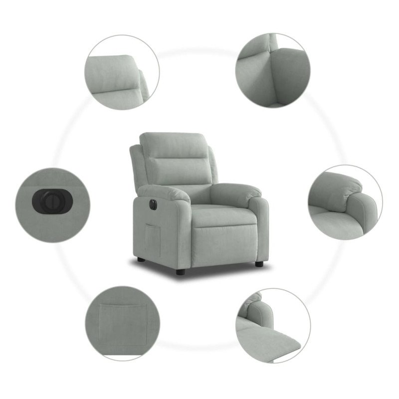 vidaXL Elektrické sklápacie kreslo, svetlosivé, zamat