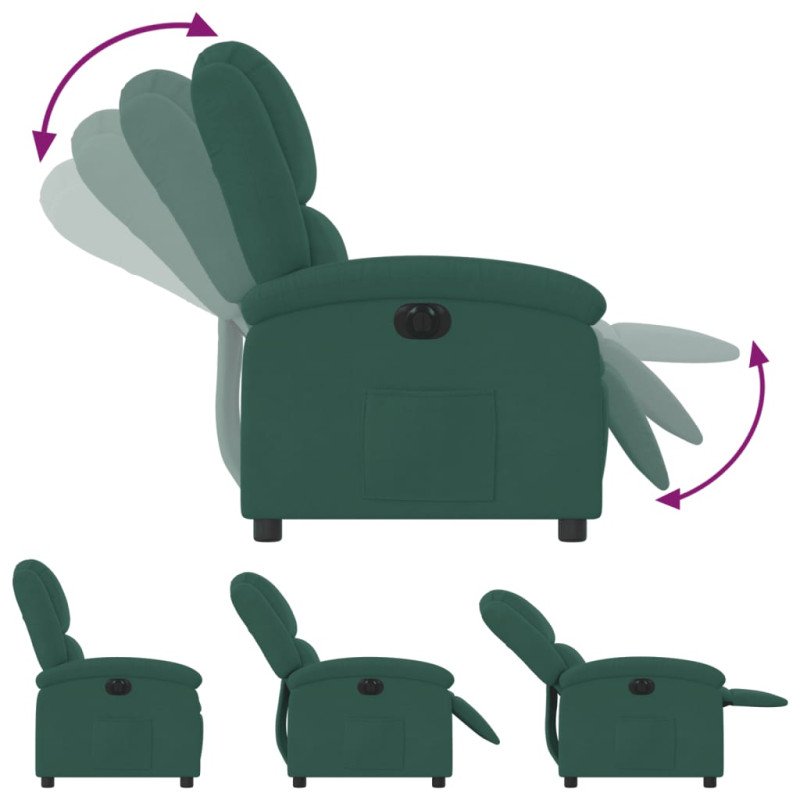 vidaXL Elektrické sklápacie kreslo, tmavozelené, zamat