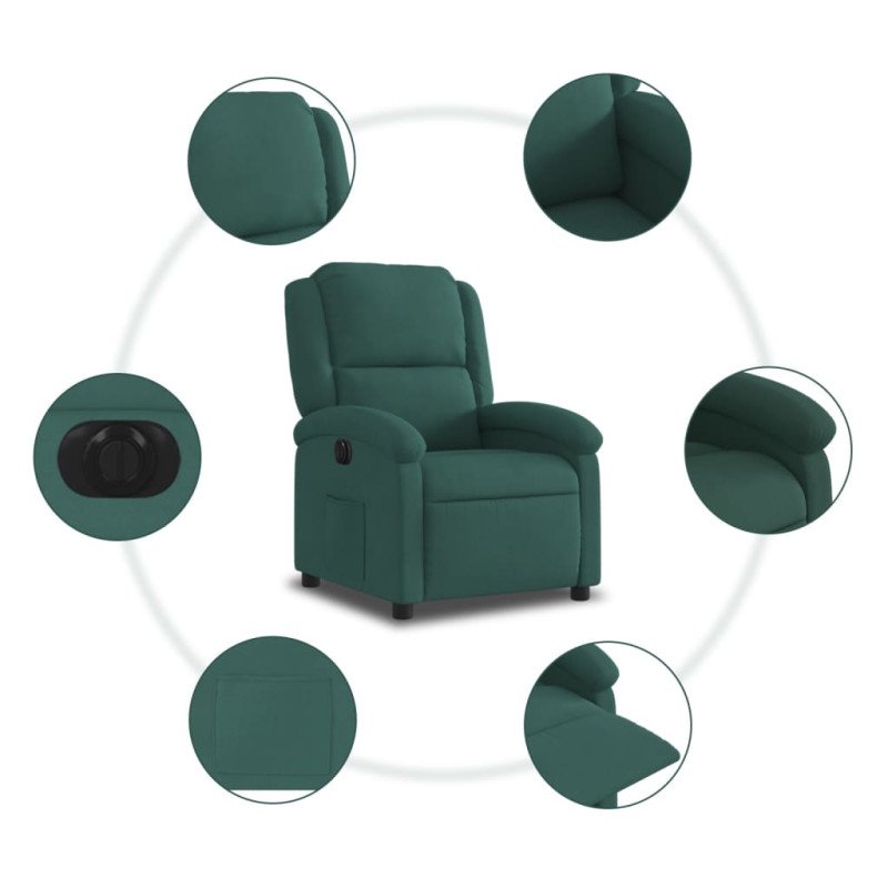 vidaXL Elektrické sklápacie kreslo, tmavozelené, zamat