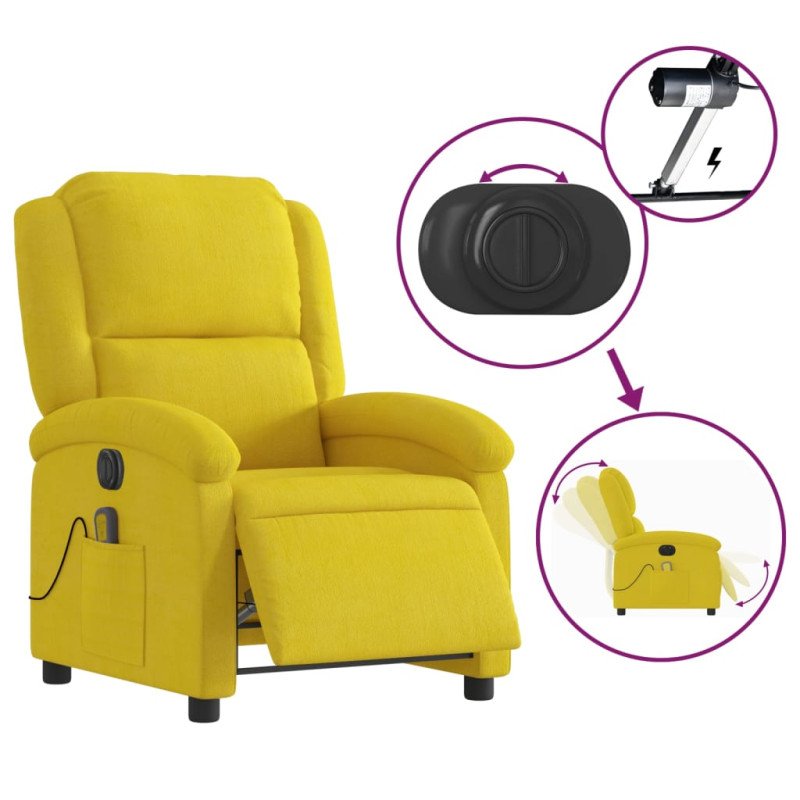vidaXL Elektrické masážne sklápacie kreslo žlté zamat