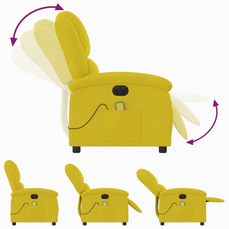 vidaXL Elektrické masážne sklápacie kreslo žlté zamat