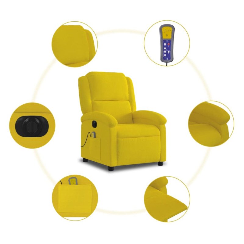 vidaXL Elektrické masážne sklápacie kreslo žlté zamat
