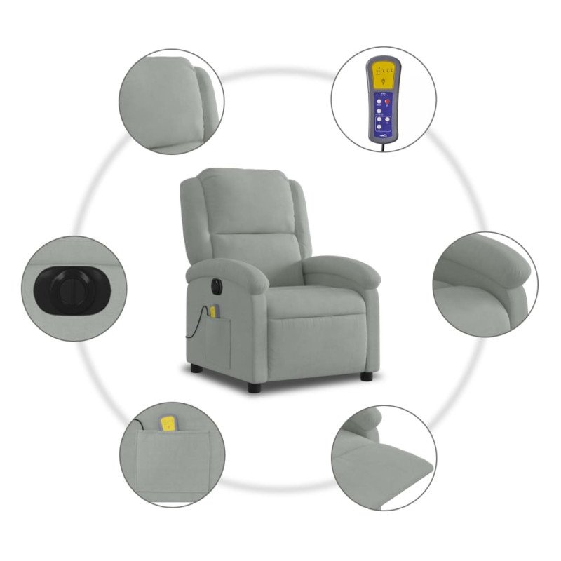 vidaXL Elektrické masážne sklápacie kreslo bledosivé zamat