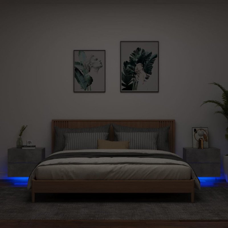 vidaXL Nástenné nočné skrinky s LED osvetlením 2 ks betónovo sivé