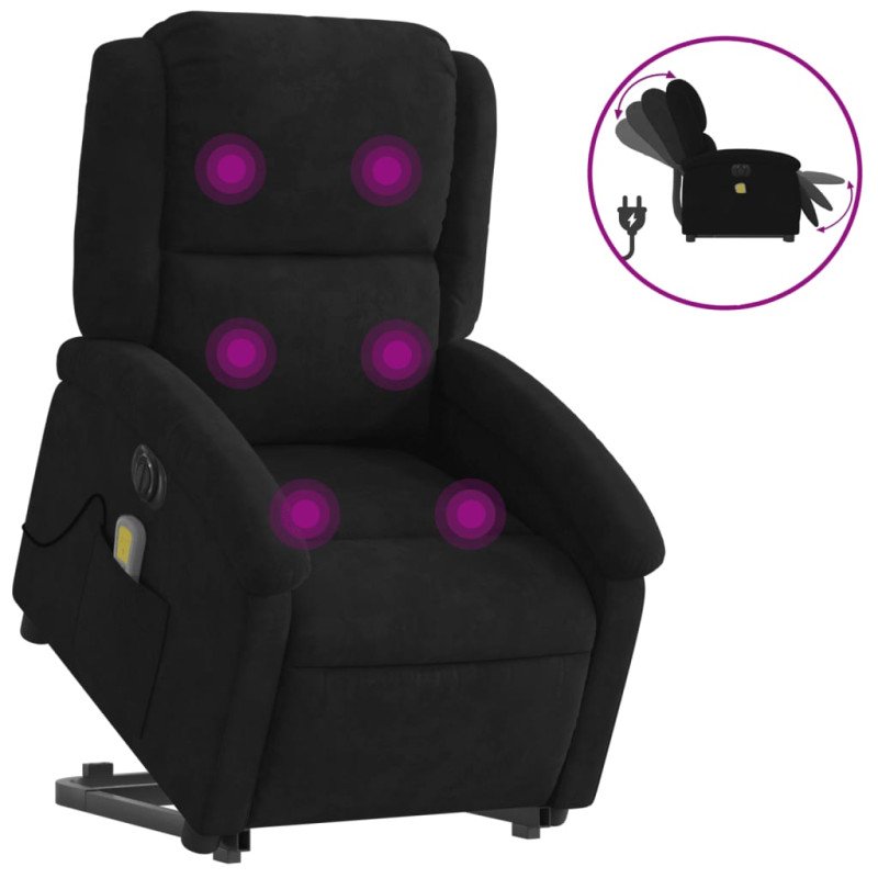 vidaXL Elektrické zdvíhacie masážne sklápacie kreslo čierne zamat