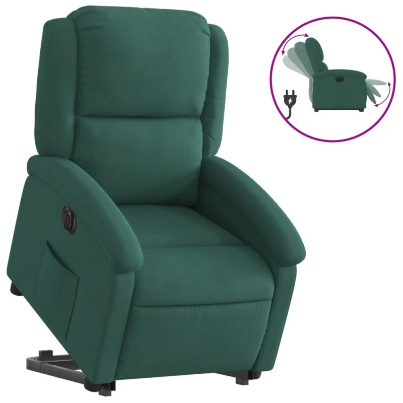 vidaXL Elektrické zdvíhacie sklápacie kreslo tmavozelené zamat