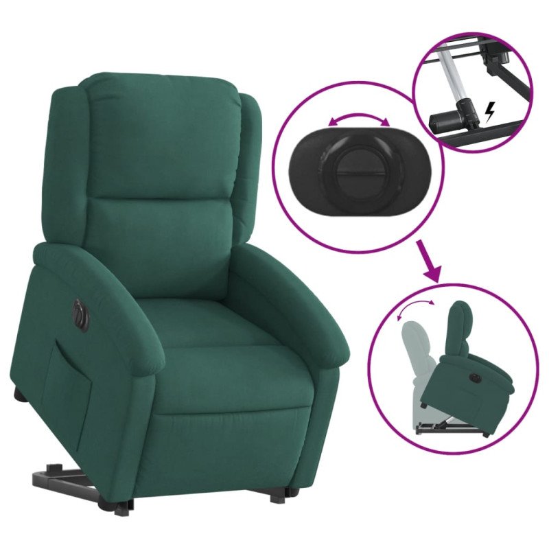 vidaXL Elektrické zdvíhacie sklápacie kreslo tmavozelené zamat