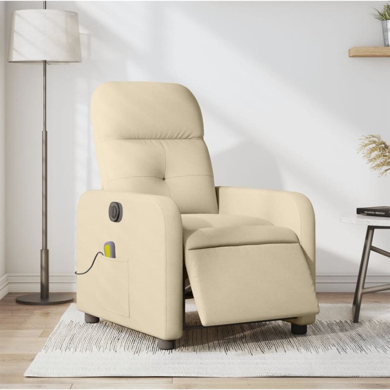 vidaXL Elektrické masážne sklápacie kreslo krémové látka