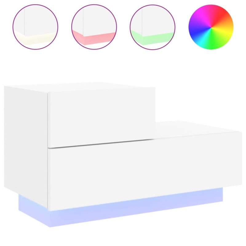 vidaXL Nočný stolík s LED svetlami biely 70x36x40,5 cm