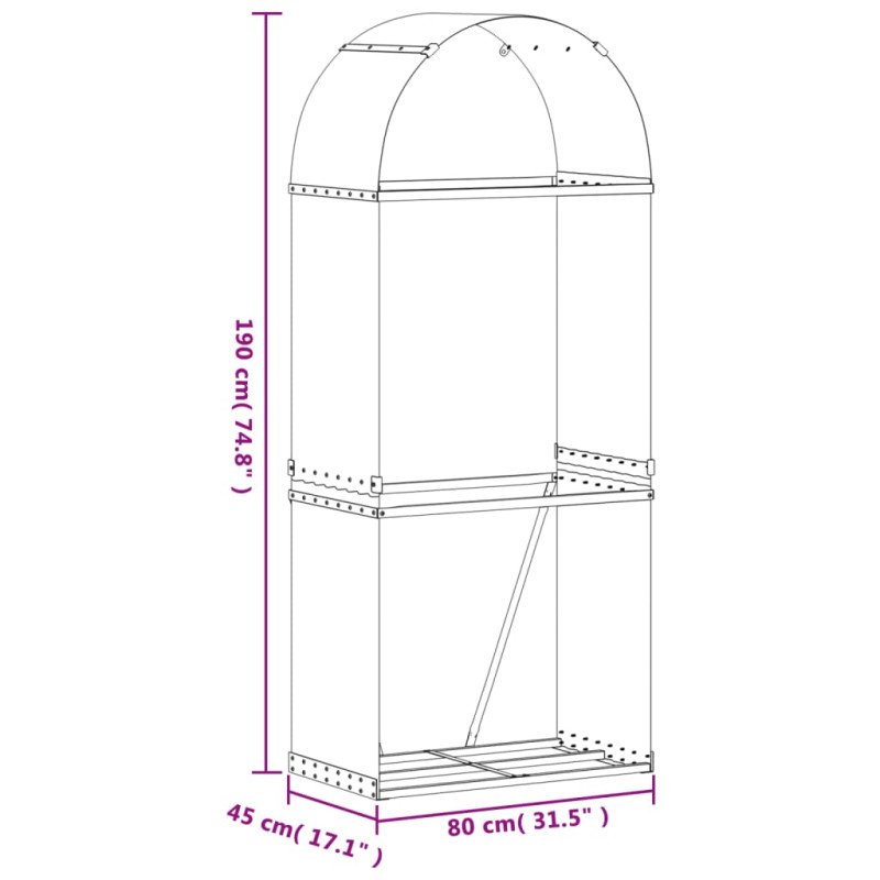 vidaXL Držiak na polená antracitový 80x45x190 cm pozinkovaná oceľ