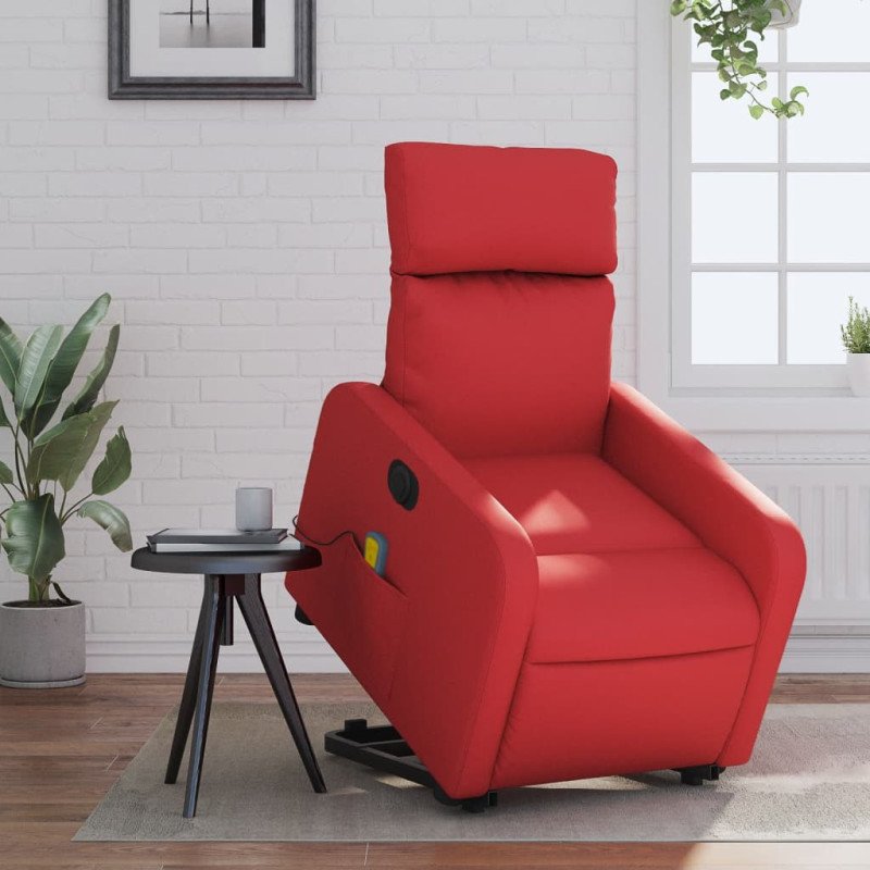 vidaXL Elektric. zdvíhacie masážne sklápacie kreslo červené umelá koža