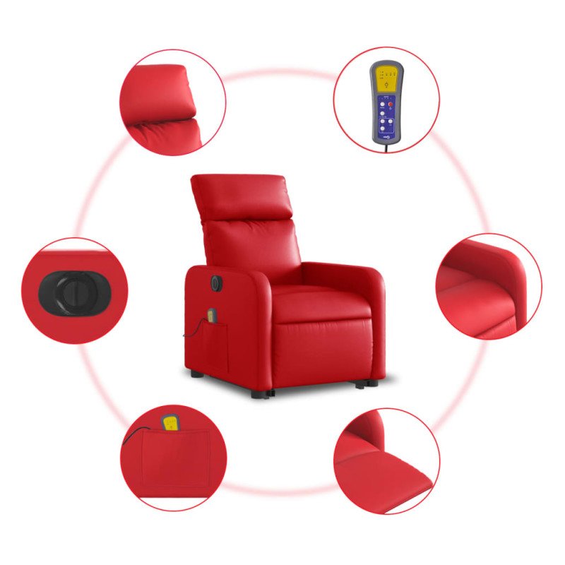 vidaXL Elektric. zdvíhacie masážne sklápacie kreslo červené umelá koža