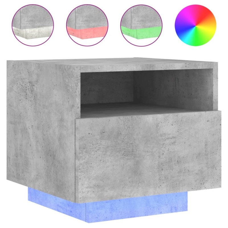 vidaXL Nočný stolík s LED svetlami betónovo sivý 40x39x37 cm