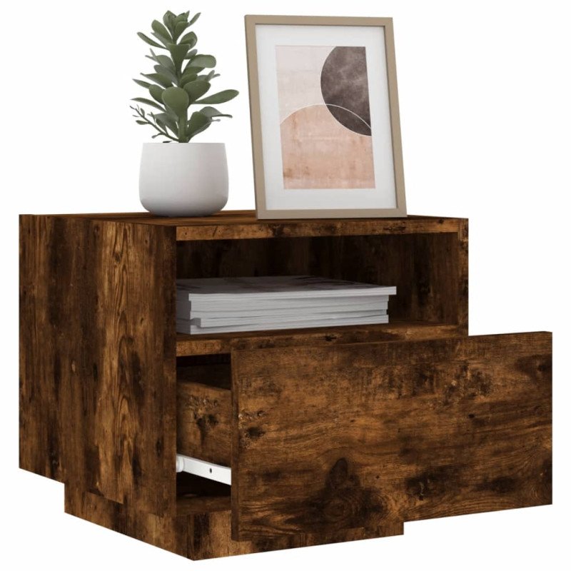 vidaXL Nočný stolík s LED svetlami dymový dub 40x39x37 cm