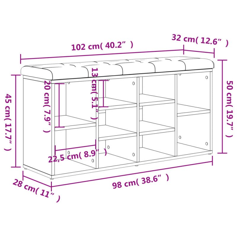 vidaXL Lavička na topánky dymový dub 102x32x50 cm kompozitné drevo