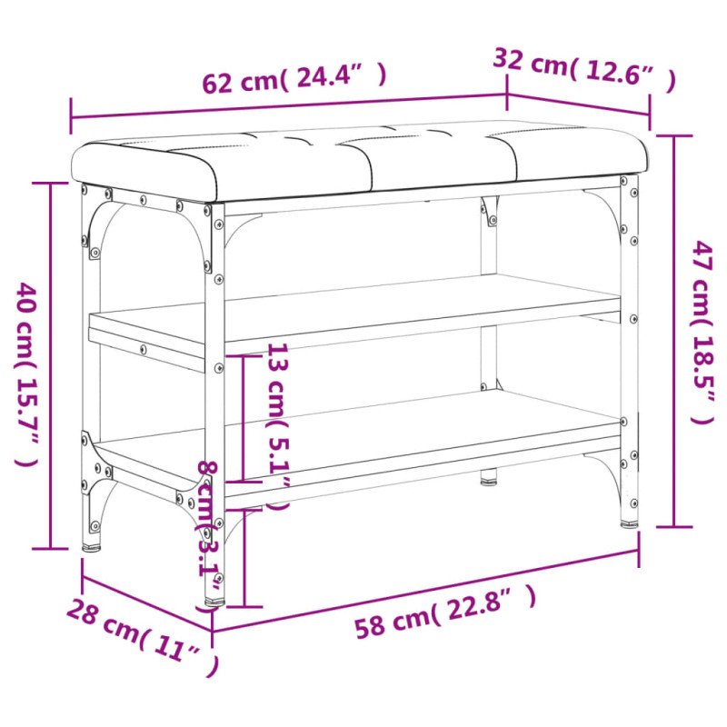 vidaXL Lavička na topánky dymový dub 62x32x47 cm kompozitné drevo