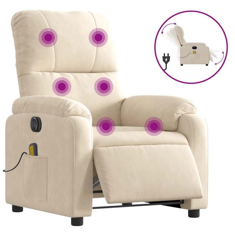 vidaXL Elektrické masážne sklápacie kreslo béžové mikrovláknová látka