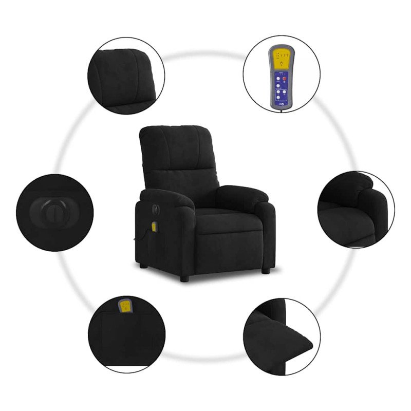 vidaXL Elektrické masážne sklápacie kreslo čierne mikrovláknová látka