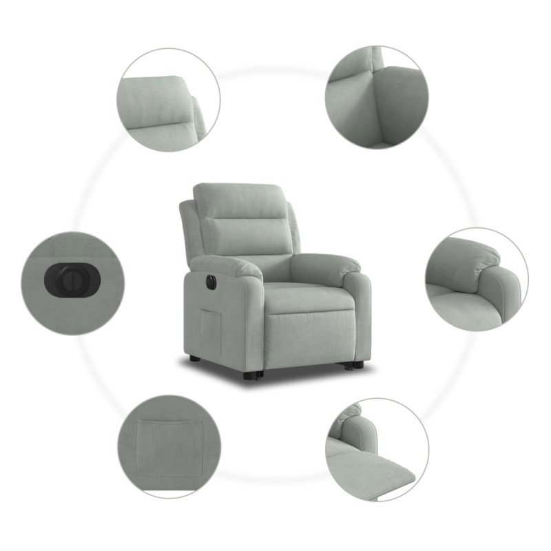vidaXL Elektrické zdvíhacie sklápacie kreslo bledosivé zamat