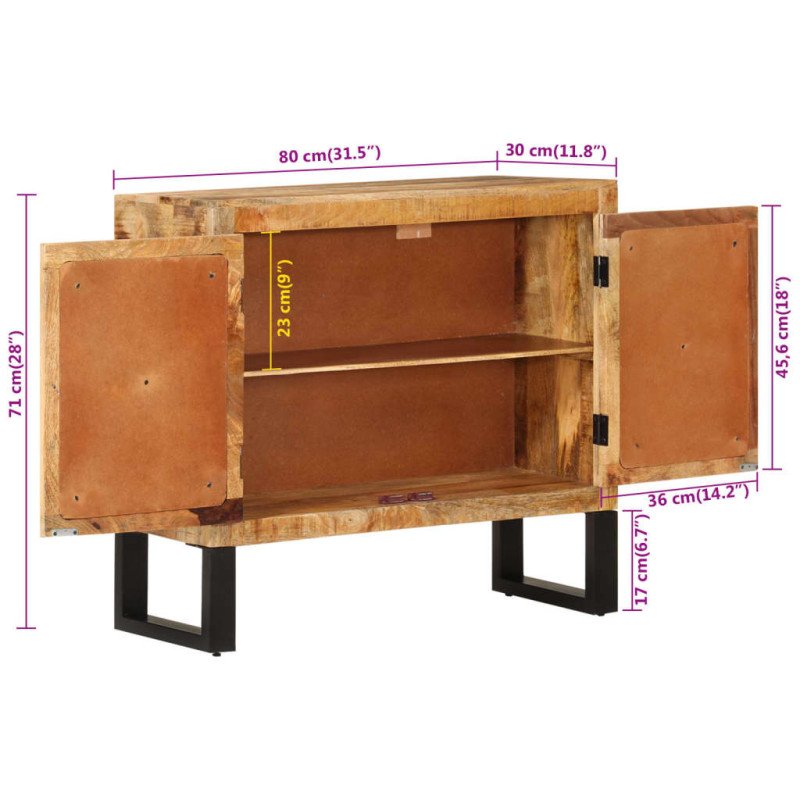 vidaXL Komoda 80x30x71 cm masívne surové mangovníkové drevo a kov