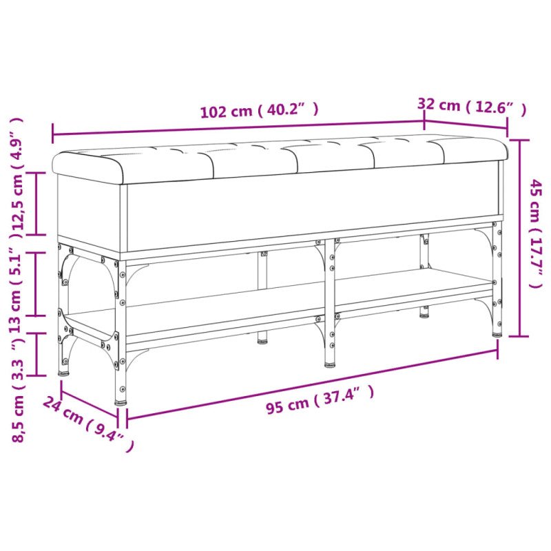 vidaXL Lavička na topánky čierna 102x32x45 cm kompozitné drevo