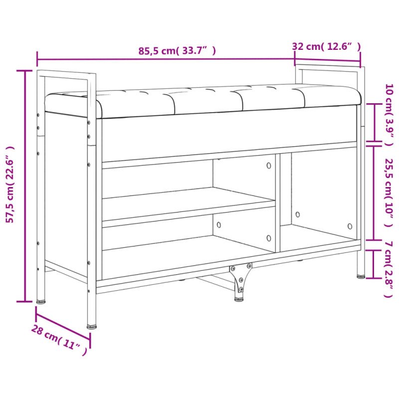 vidaXL Lavička na topánky sivá sonoma 85,5x32x57,5 cm kompozitné drevo