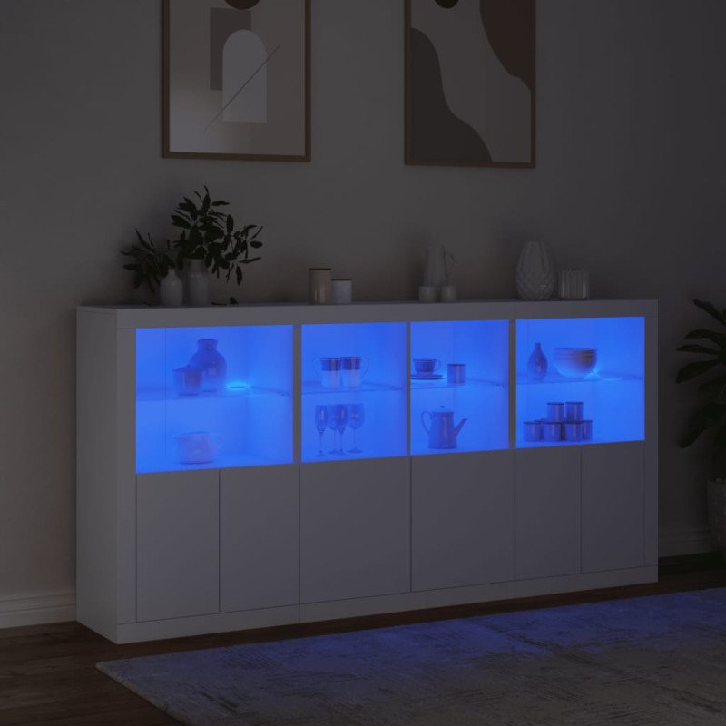 vidaXL Komoda s LED svetlami biela 202x37x100 cm