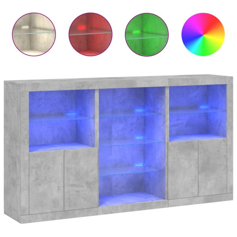 vidaXL Komoda s LED svetlami betónovo-sivá 181,5x37x100 cm