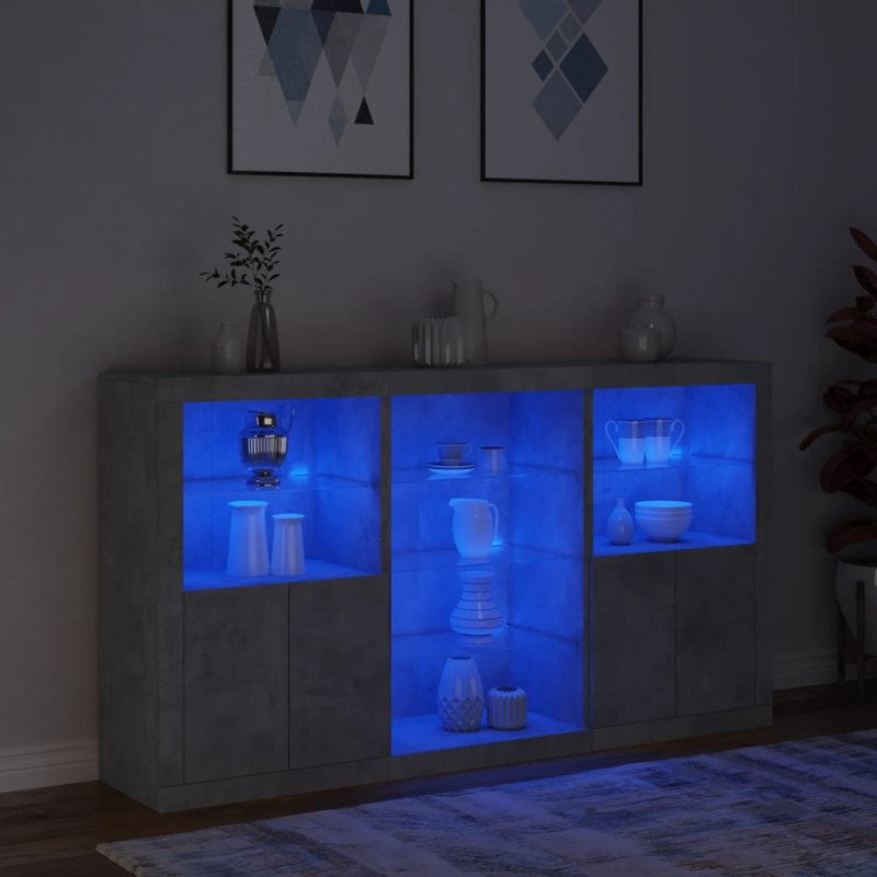 vidaXL Komoda s LED svetlami betónovo-sivá 181,5x37x100 cm