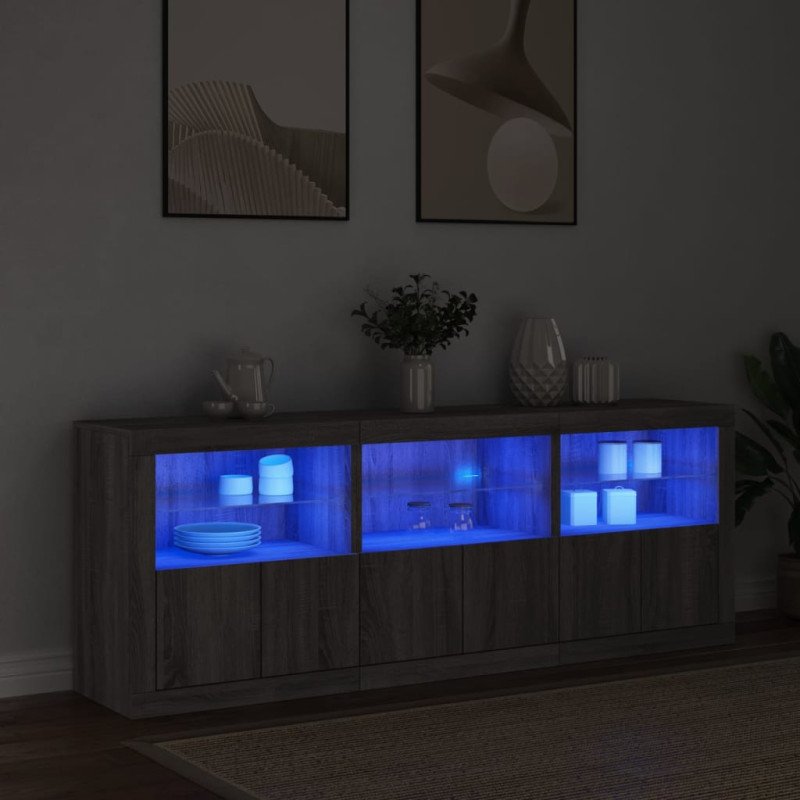 vidaXL Komoda s LED svetlami sivá sonoma 181,5x37x67 cm