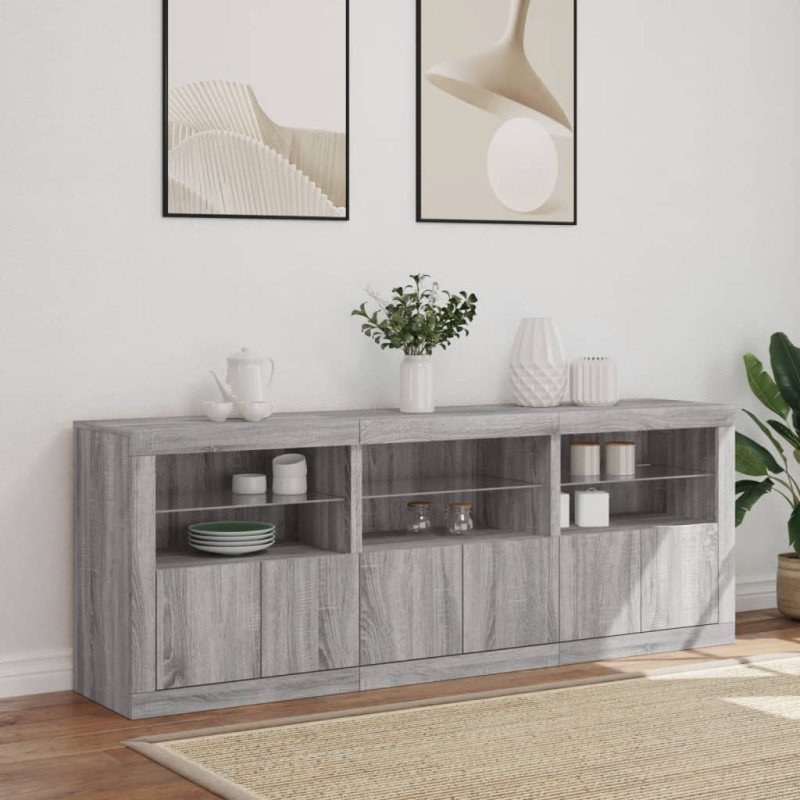 vidaXL Komoda s LED svetlami sivá sonoma 181,5x37x67 cm