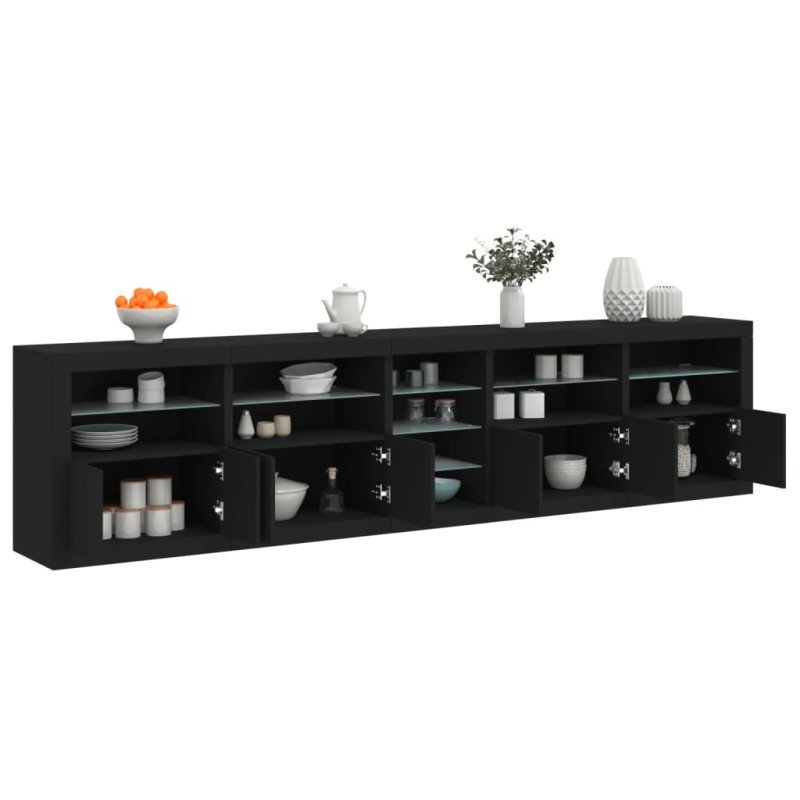 vidaXL Komoda s LED svetlami čierna 283x37x67 cm