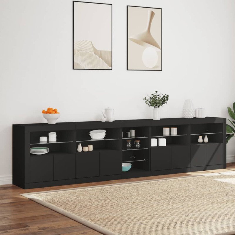 vidaXL Komoda s LED svetlami čierna 283x37x67 cm