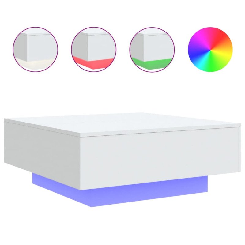 vidaXL Konferenčný stolík s LED svetlami biely 80x80x31 cm
