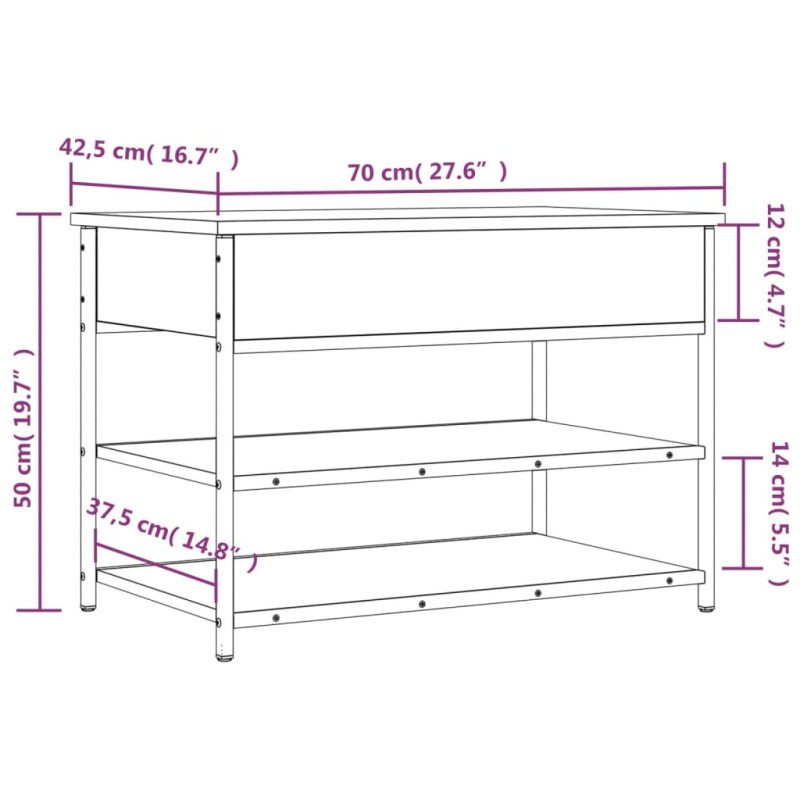 vidaXL Lavička na topánky dymový dub 70x42,5x50 cm kompozitné drevo