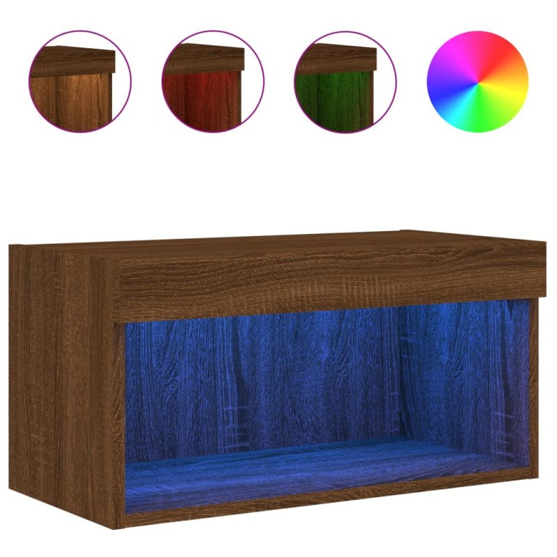 vidaXL TV skrinka s LED svetlami hnedý dub 60x30x30 cm