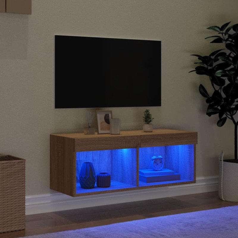 vidaXL TV skrinka s LED svetlami dub sonoma 80x30x30 cm