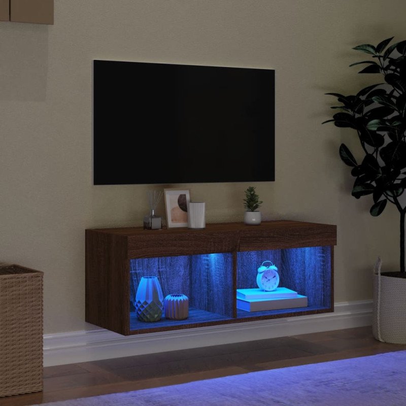 vidaXL TV skrinka s LED svetlami hnedý dub 80x30x30 cm
