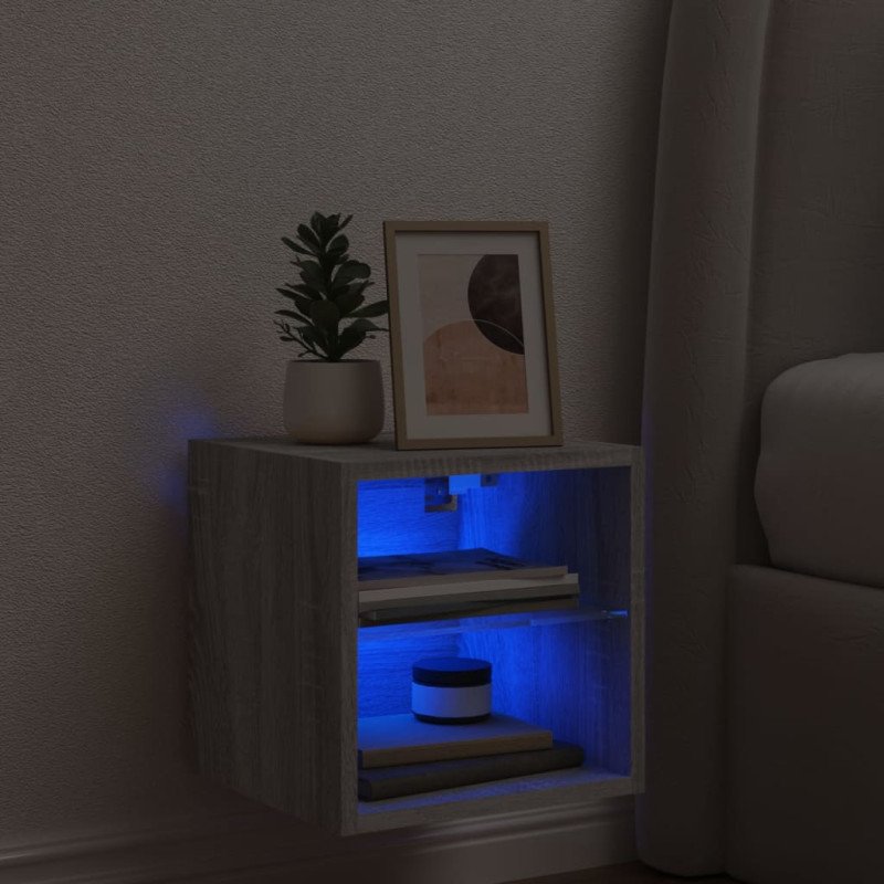 vidaXL TV nástenná skrinka s LED svetlami sivá sonoma 30x28,5x30 cm