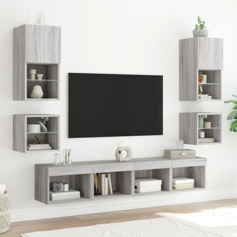 vidaXL TV nástenná skrinka s LED svetlami sivá sonoma 30x28,5x30 cm