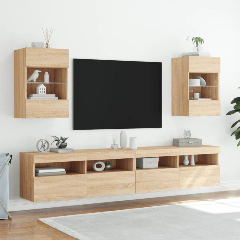 vidaXL TV nástenná skrinka s LED svetlami dub sonoma 40x30x60,5 cm