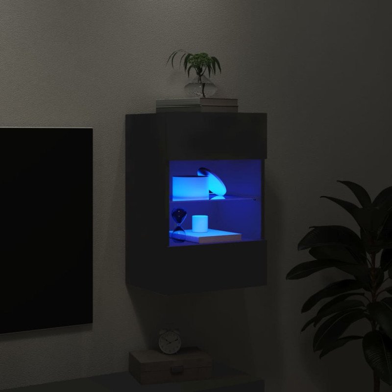 vidaXL TV nástenná skrinka s LED svetlami čierna 40x30x60,5 cm