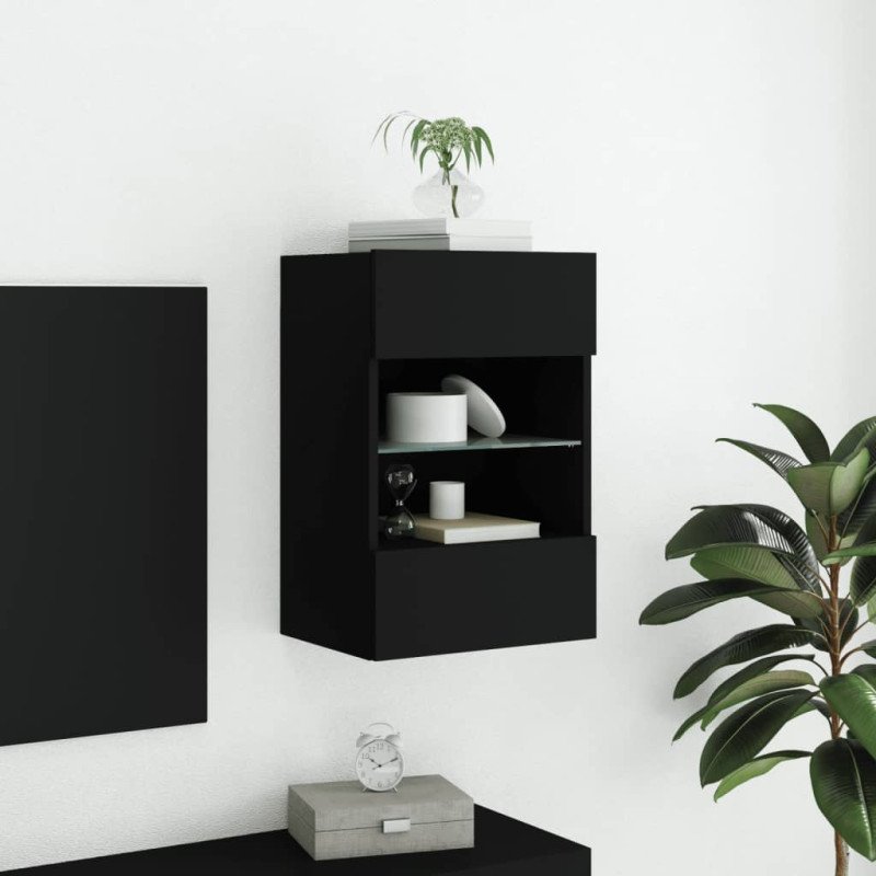 vidaXL TV nástenná skrinka s LED svetlami čierna 40x30x60,5 cm