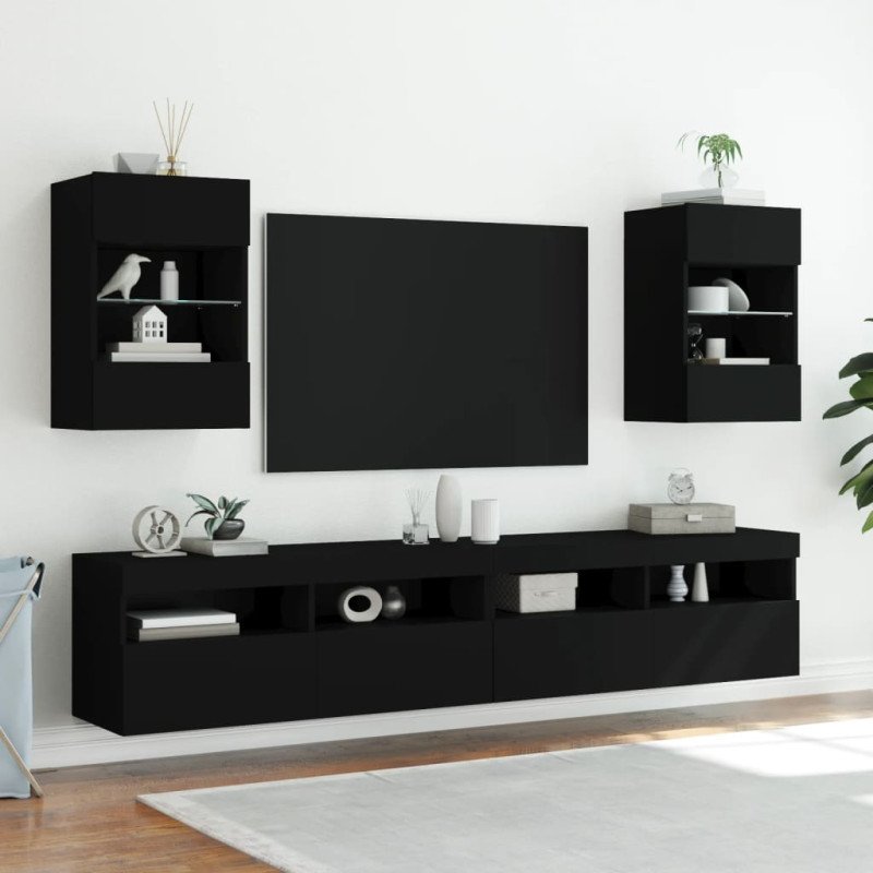 vidaXL TV nástenná skrinka s LED svetlami čierna 40x30x60,5 cm