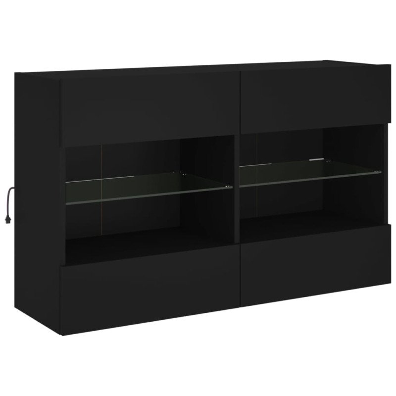 vidaXL TV nástenná skrinka s LED svetlami čierna 98,5x30x60,5 cm