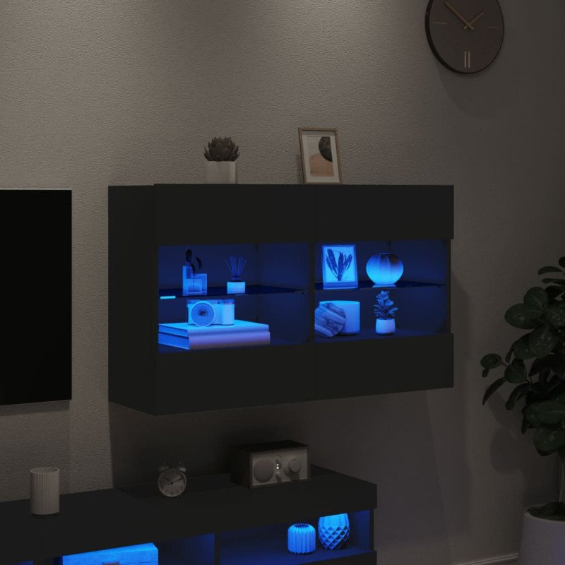 vidaXL TV nástenná skrinka s LED svetlami čierna 98,5x30x60,5 cm