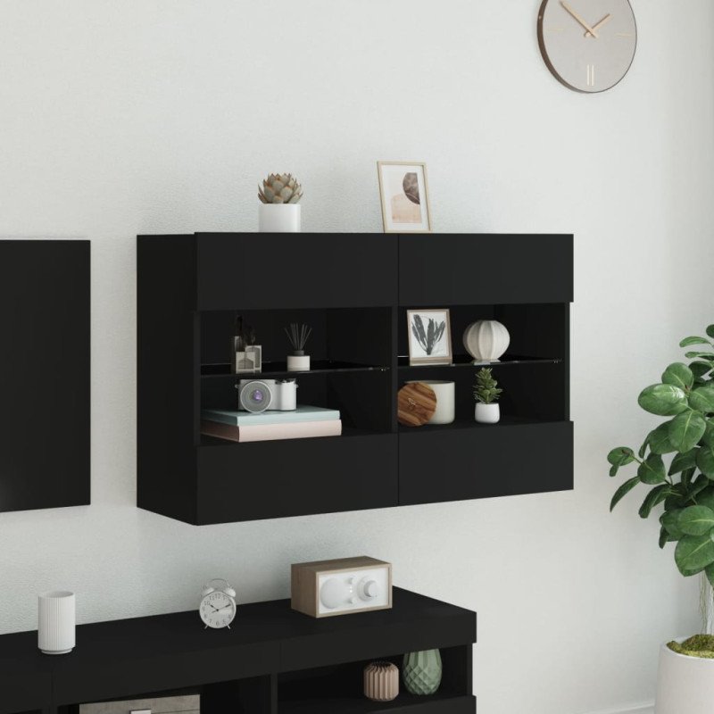 vidaXL TV nástenná skrinka s LED svetlami čierna 98,5x30x60,5 cm