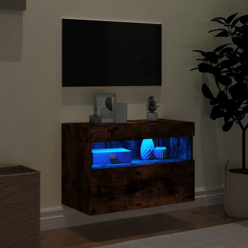 vidaXL TV nástenná skrinka s LED svetlami dymový dub 60x30x40 cm