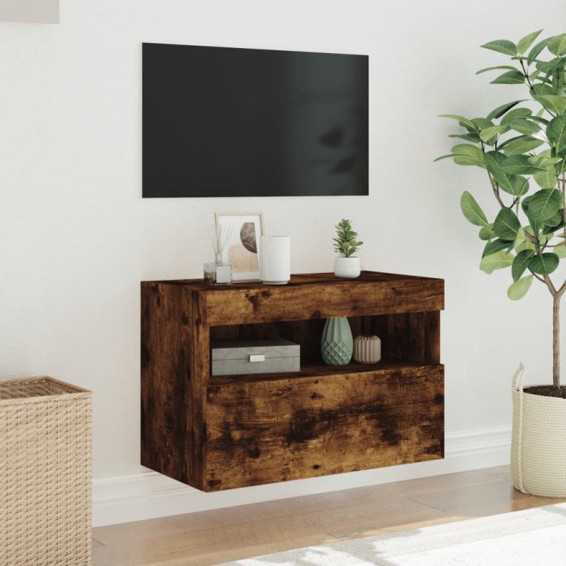 vidaXL TV nástenná skrinka s LED svetlami dymový dub 60x30x40 cm